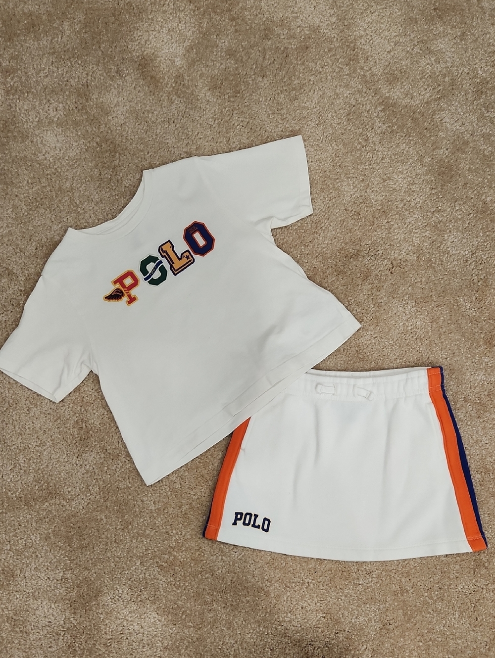Polo by Ralph Lauren Girls Matching Set with Orange & Navy Trim Size 5/ 6